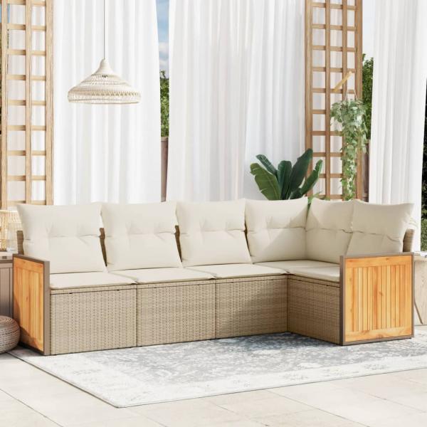 ARDEBO.de - 5-tlg. Garten-Sofagarnitur mit Kissen Beige Poly Rattan