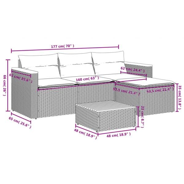 5-tlg. Garten-Sofagarnitur mit Kissen Grau Poly Rattan Akazie