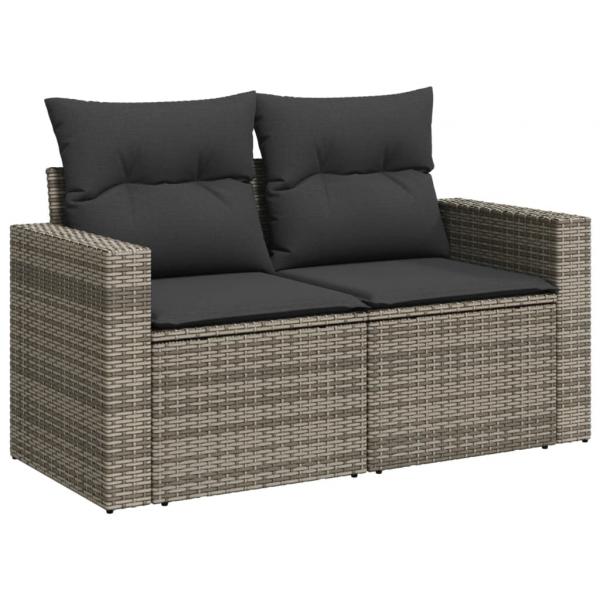 8-tlg. Garten-Sofagarnitur mit Kissen Grau Poly Rattan