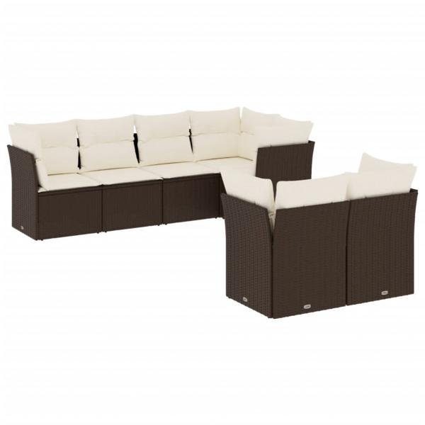 7-tlg. Garten-Sofagarnitur mit Kissen Braun Poly Rattan