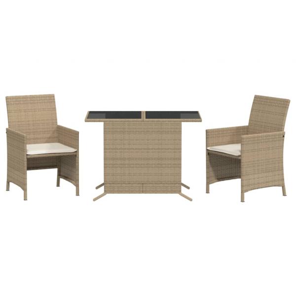 3-tlg. Bistro-Set mit Kissen Beige Poly Rattan