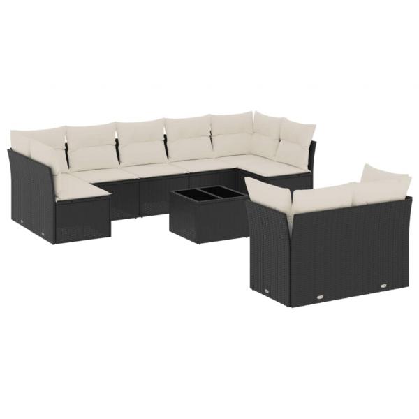 10-tlg. Garten-Sofagarnitur mit Kissen Schwarz Poly Rattan