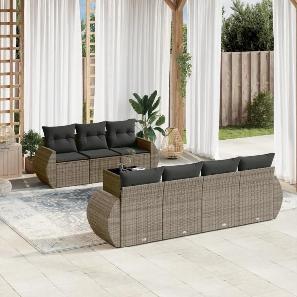 ARDEBO.de - 8-tlg. Garten-Sofagarnitur mit Kissen Grau Poly Rattan