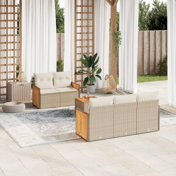 ARDEBO.de - 6-tlg. Garten-Sofagarnitur mit Kissen Beige Poly Rattan