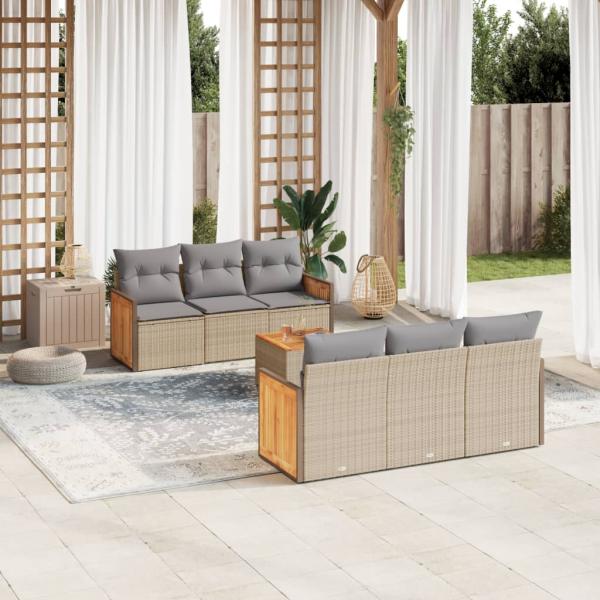 ARDEBO.de - 7-tlg. Garten-Sofagarnitur mit Kissen Beige Poly Rattan