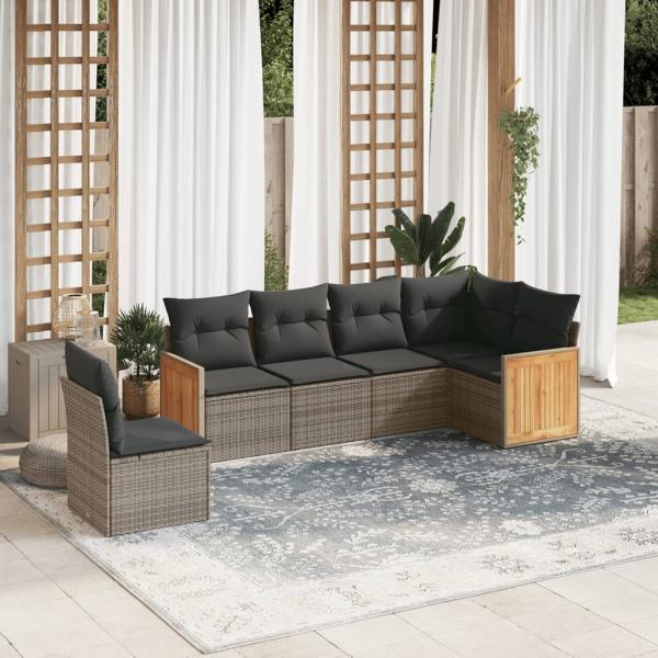 ARDEBO.de - 6-tlg. Garten-Sofagarnitur mit Kissen Grau Poly Rattan