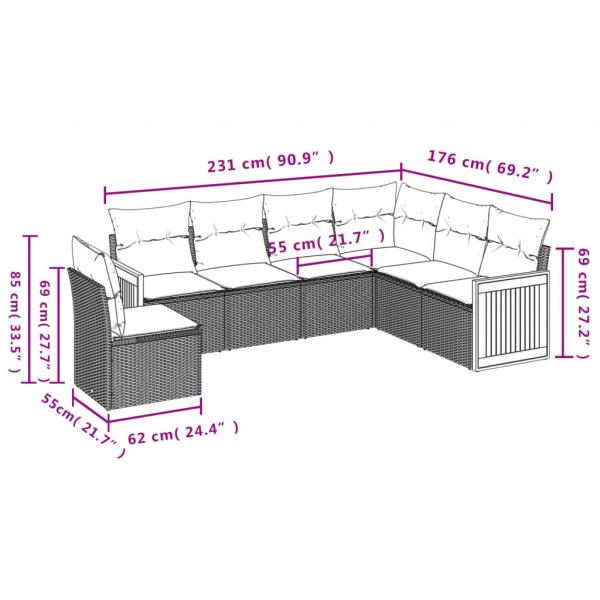 6-tlg. Garten-Sofagarnitur mit Kissen Grau Poly Rattan