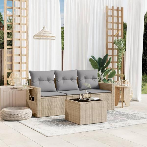 ARDEBO.de - 4-tlg. Garten-Sofagarnitur mit Kissen Beige Poly Rattan