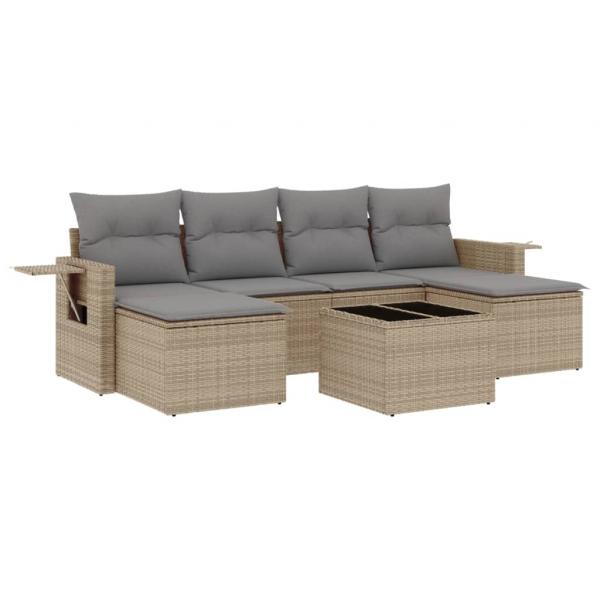 7-tlg. Garten-Sofagarnitur mit Kissen Beige Poly Rattan