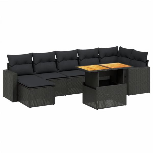 8-tlg. Garten-Sofagarnitur mit Kissen Schwarz Poly Rattan