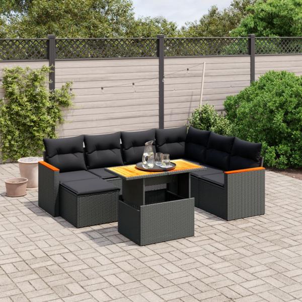 ARDEBO.de - 8-tlg. Garten-Sofagarnitur mit Kissen Schwarz Poly Rattan