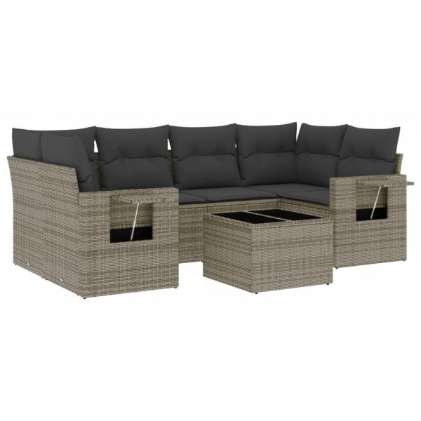 7-tlg. Garten-Sofagarnitur mit Kissen Grau Poly Rattan