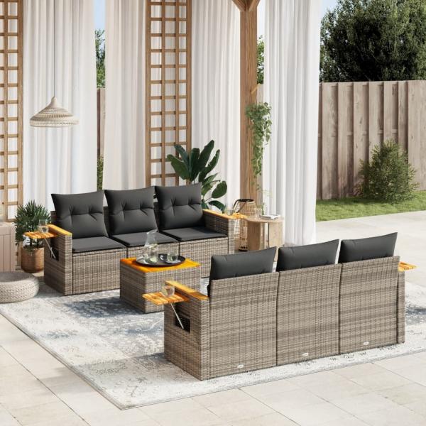 ARDEBO.de - 7-tlg. Garten-Sofagarnitur mit Kissen Grau Poly Rattan