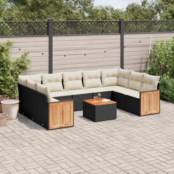 ARDEBO.de - 10-tlg. Garten-Sofagarnitur mit Kissen Schwarz Poly Rattan