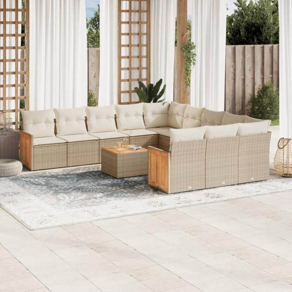 ARDEBO.de - 12-tlg. Garten-Sofagarnitur mit Kissen Beige Poly Rattan