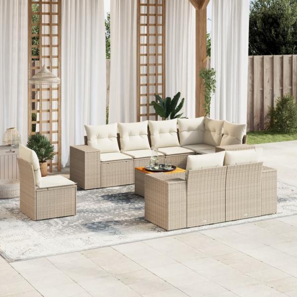 ARDEBO.de - 9-tlg. Garten-Sofagarnitur mit Kissen Beige Poly Rattan