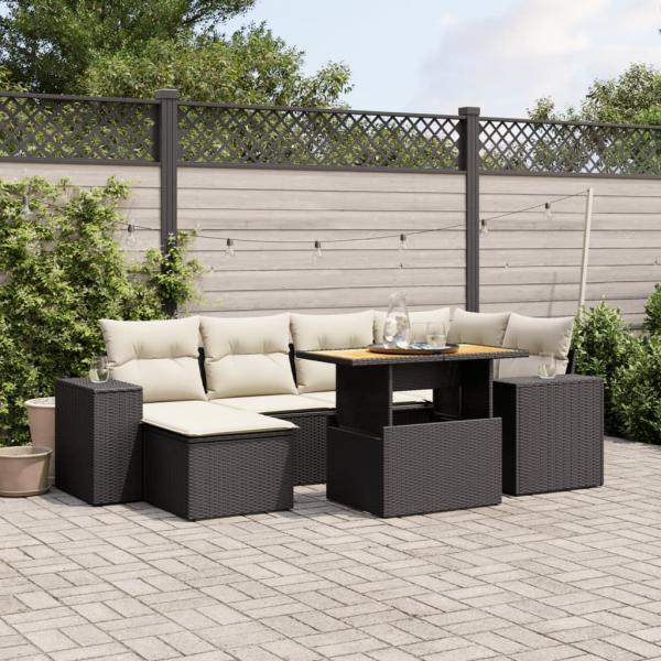 ARDEBO.de - 7-tlg. Garten-Sofagarnitur mit Kissen Schwarz Poly Rattan