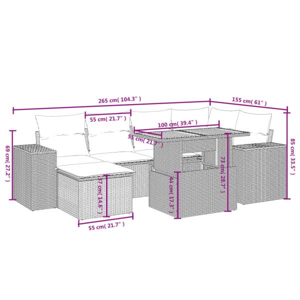 7-tlg. Garten-Sofagarnitur mit Kissen Schwarz Poly Rattan