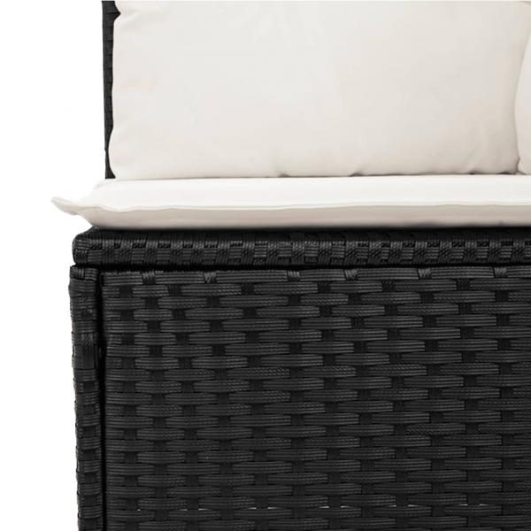 3-tlg. Garten-Sofagarnitur mit Kissen Schwarz Poly Rattan