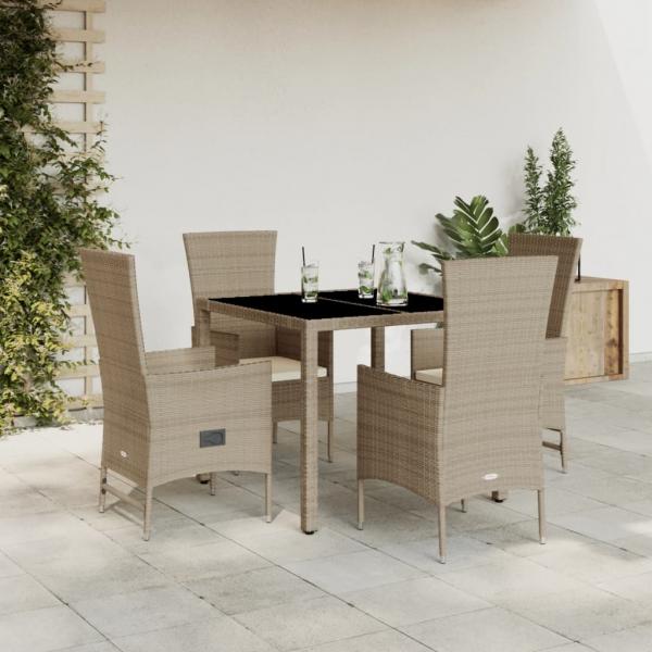 ARDEBO.de - 5-tlg. Garten-Essgruppe mit Kissen Beige Poly Rattan