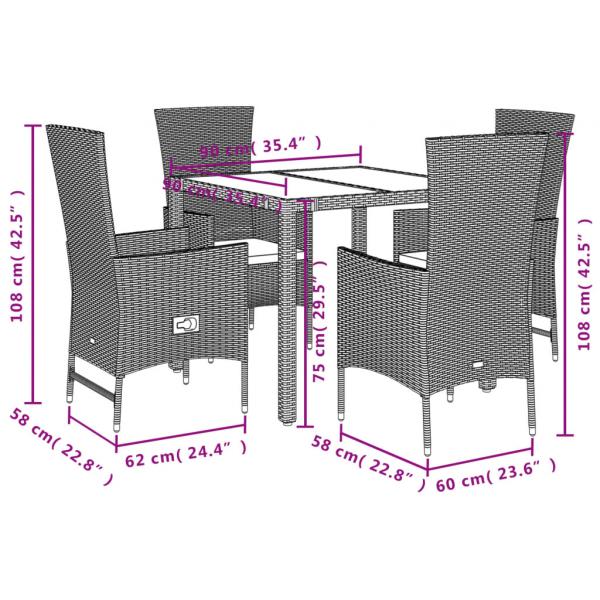 5-tlg. Garten-Essgruppe mit Kissen Beige Poly Rattan