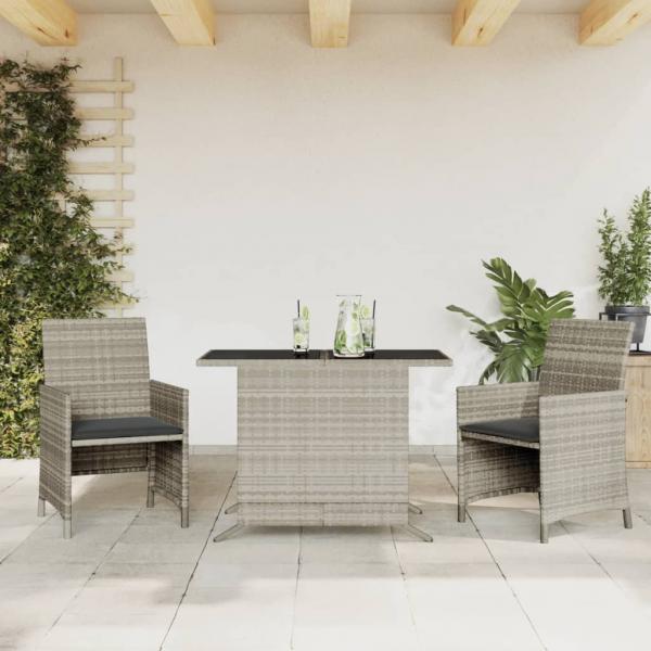 ARDEBO.de - 3-tlg. Bistro-Set mit Kissen Hellgrau Poly Rattan