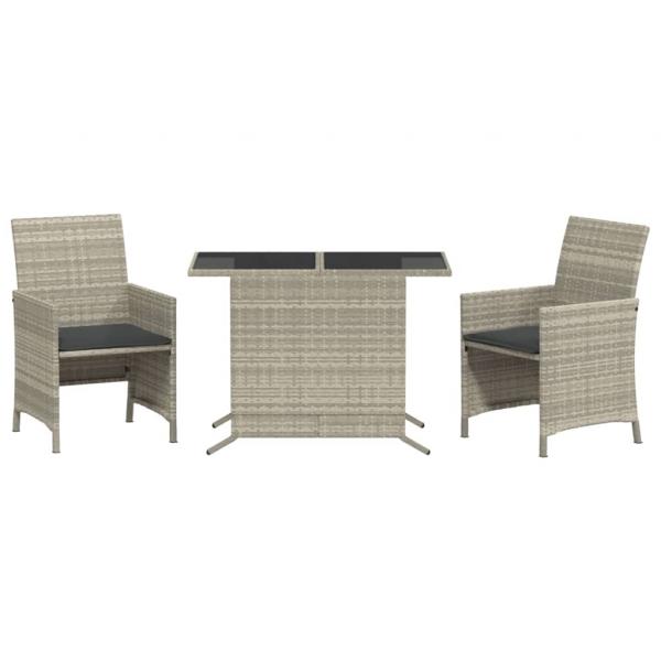 3-tlg. Bistro-Set mit Kissen Hellgrau Poly Rattan