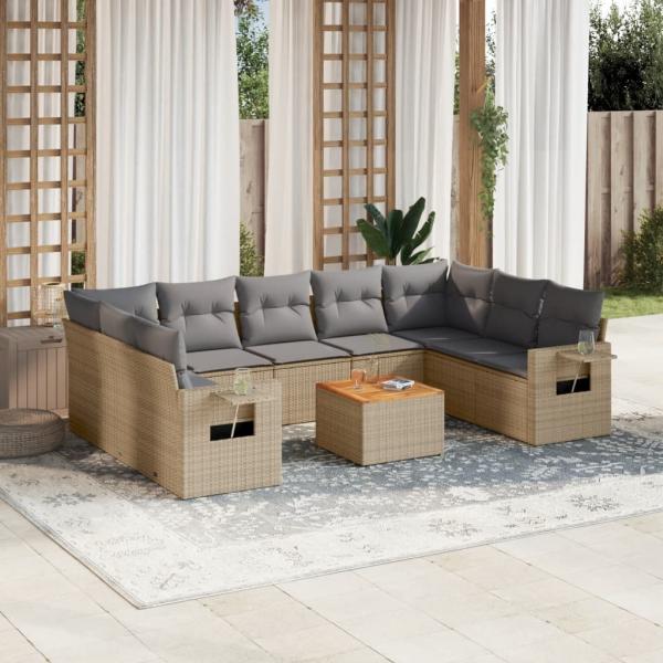 ARDEBO.de - 10-tlg. Garten-Sofagarnitur mit Kissen Beige Poly Rattan