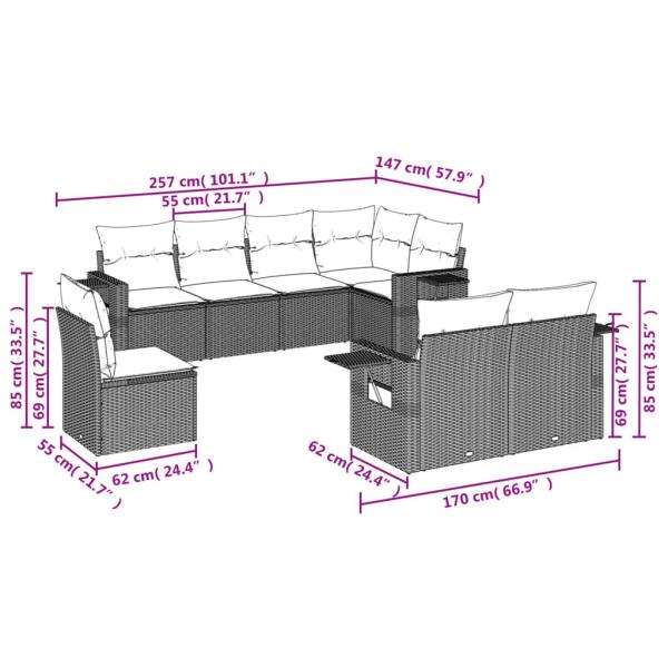 8-tlg. Garten-Sofagarnitur mit Kissen Beige Poly Rattan