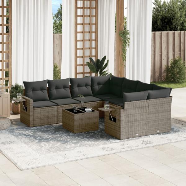 ARDEBO.de - 9-tlg. Garten-Sofagarnitur mit Kissen Grau Poly Rattan