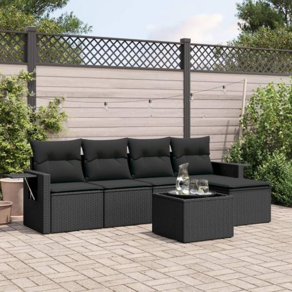 ARDEBO.de - 6-tlg. Garten-Sofagarnitur mit Kissen Schwarz Poly Rattan