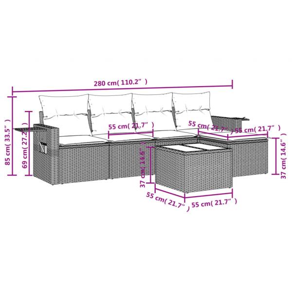 6-tlg. Garten-Sofagarnitur mit Kissen Schwarz Poly Rattan