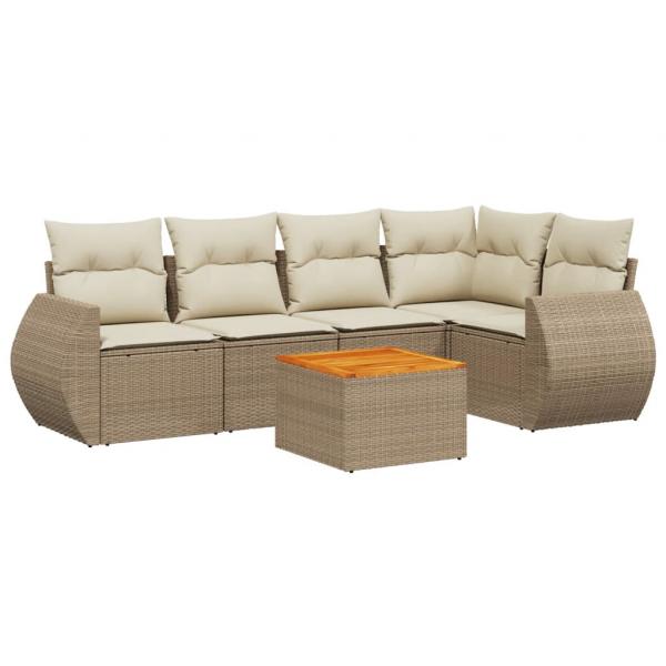 6-tlg. Garten-Sofagarnitur mit Kissen Beige Poly Rattan