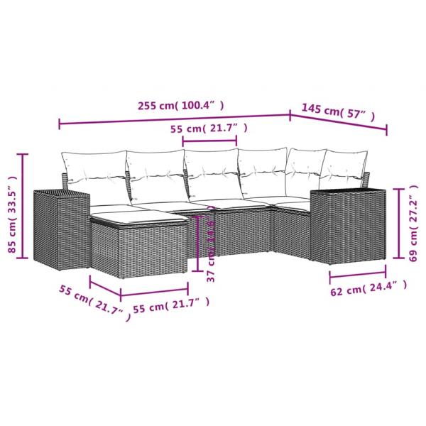 6-tlg. Garten-Sofagarnitur mit Kissen Schwarz Poly Rattan