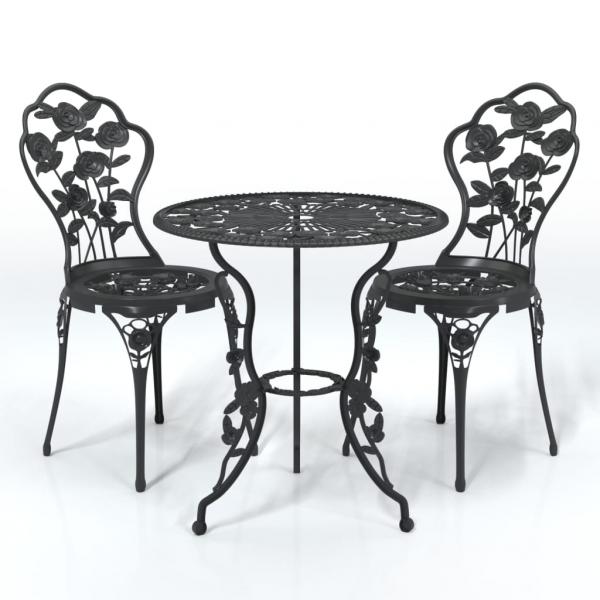 3-tlg. Bistro-Set Aluminiumguss Schwarz