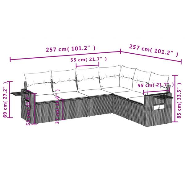 6-tlg. Garten-Sofagarnitur mit Kissen Beige Poly Rattan