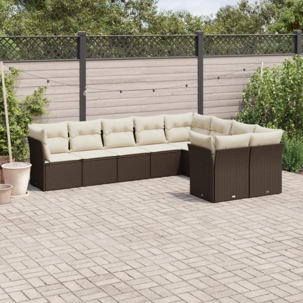 ARDEBO.de - 9-tlg. Garten-Sofagarnitur mit Kissen Braun Poly Rattan