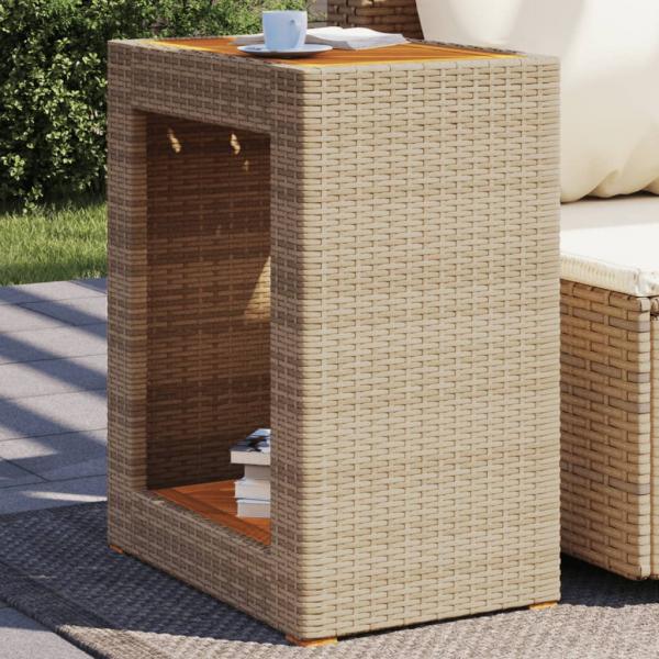 ARDEBO.de - Garten-Beistelltisch mit Holzplatte Beige Poly Rattan