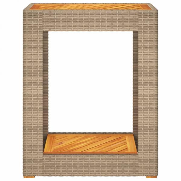 Garten-Beistelltisch mit Holzplatte Beige Poly Rattan