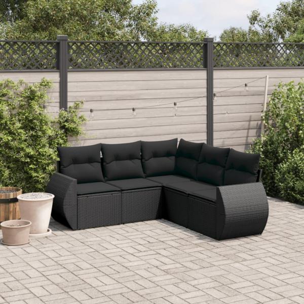 ARDEBO.de - 5-tlg. Garten-Sofagarnitur mit Kissen Schwarz Poly Rattan