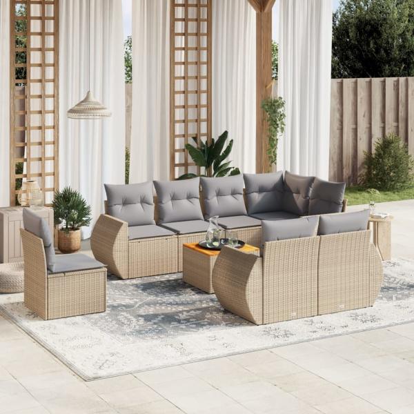 ARDEBO.de - 9-tlg. Garten-Sofagarnitur mit Kissen Beige Poly Rattan