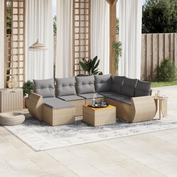 ARDEBO.de - 8-tlg. Garten-Sofagarnitur mit Kissen Beige Poly Rattan