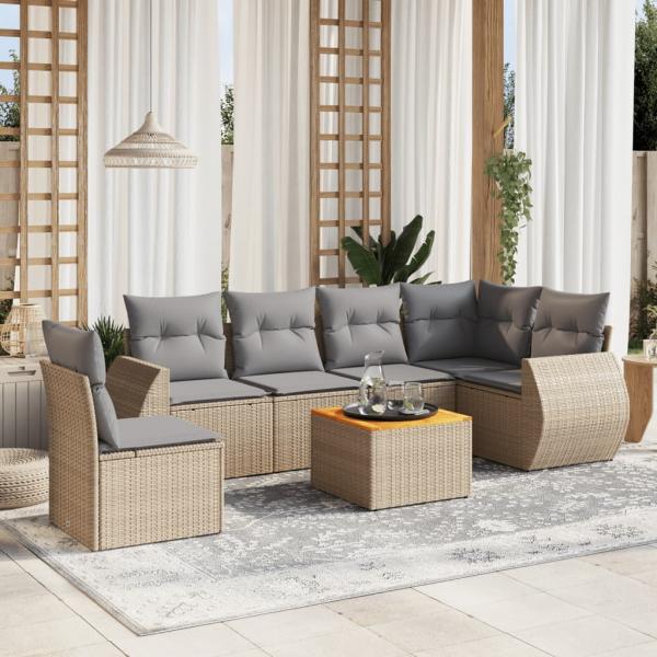 ARDEBO.de - 7-tlg. Garten-Sofagarnitur mit Kissen Beige Poly Rattan