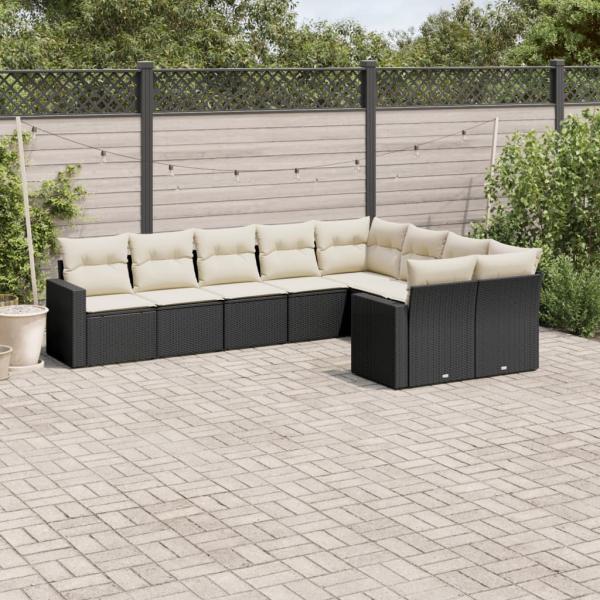 ARDEBO.de - 9-tlg. Garten-Sofagarnitur mit Kissen Schwarz Poly Rattan