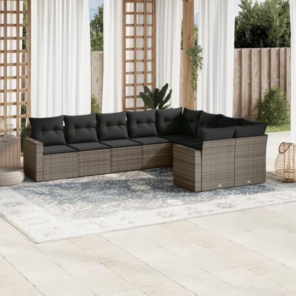 ARDEBO.de - 9-tlg. Garten-Sofagarnitur mit Kissen Grau Poly Rattan