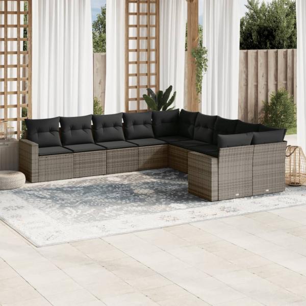 ARDEBO.de - 10-tlg. Garten-Sofagarnitur mit Kissen Grau Poly Rattan