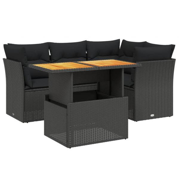 5-tlg. Garten-Sofagarnitur mit Kissen Schwarz Poly Rattan