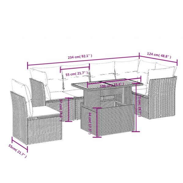 7-tlg. Garten-Sofagarnitur mit Kissen Schwarz Poly Rattan