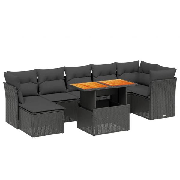 8-tlg. Garten-Sofagarnitur mit Kissen Schwarz Poly Rattan