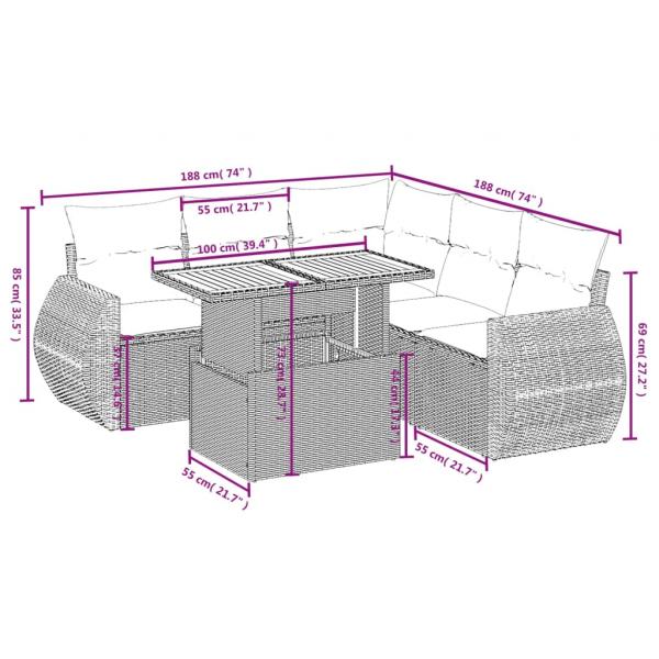 6-tlg. Garten-Sofagarnitur mit Kissen Schwarz Poly Rattan